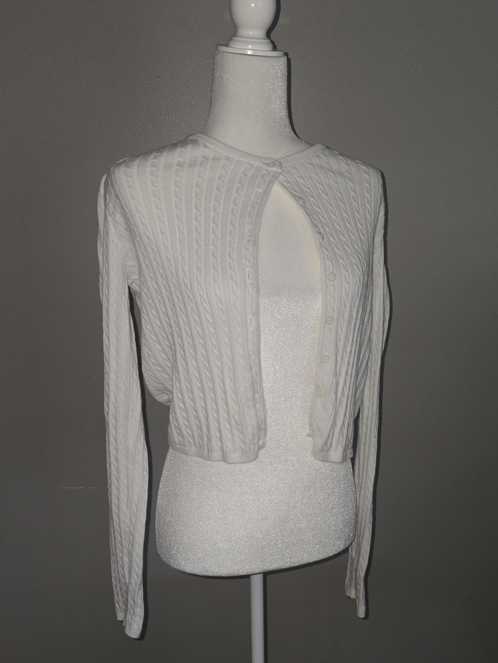 Brandy Melville White Cropped Cable-Knit Cardigan
